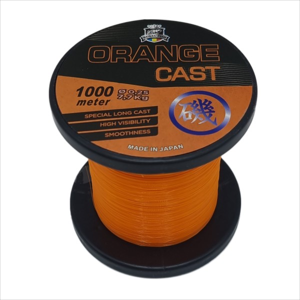 Monofilament fishing line, Cast, 1000 m, diameter 0.25 mm, 7.70 kg, orange color